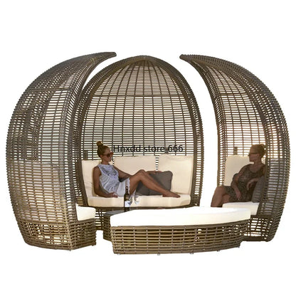 Outdoor rattan bed scenic courtyard bird&