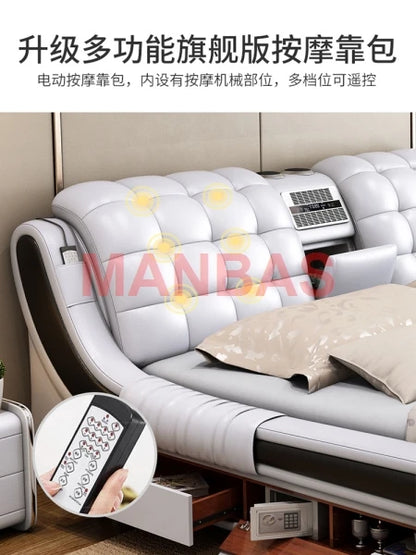 Multifunctional Bed Tech Smart Beds Ultimate Camas TATAMI Massage Lit Genuine Leather Bed with Audio,Projector, Air Purifier