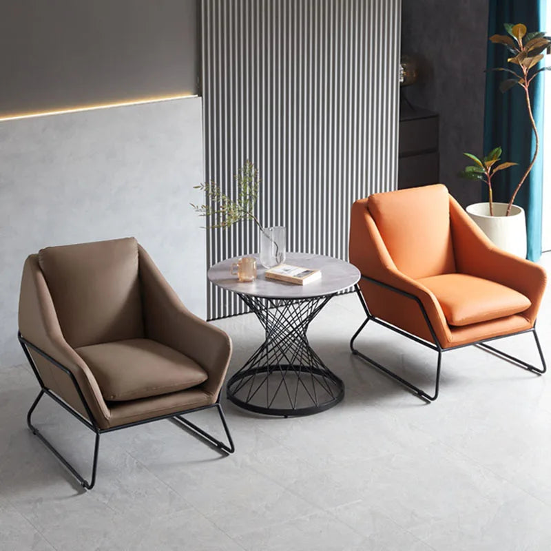 Luxury Chairs Metal Legs Leather Hand Rest Italian Design Home Room Bedroom Single Armchair Minimalist Poltrona Lounge Furniture