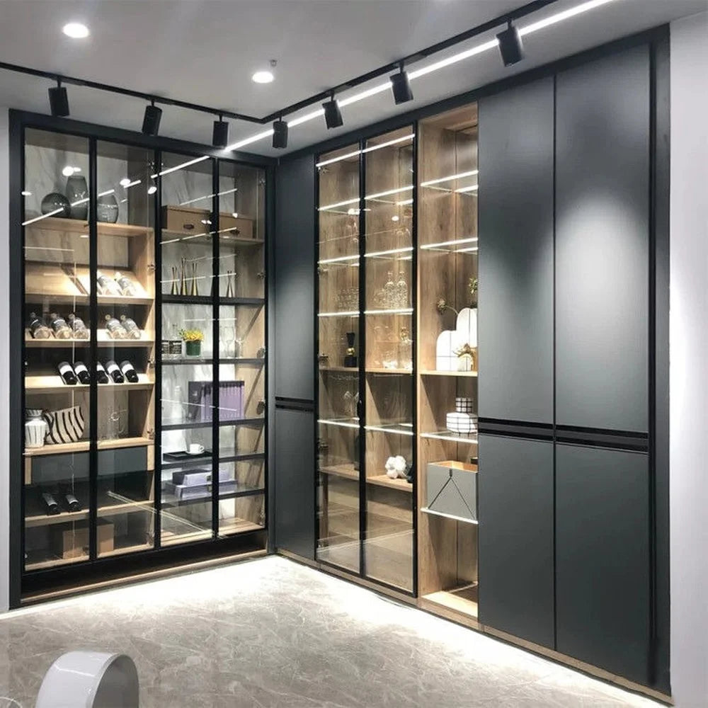 Modern Customized Wardrobe Closet Glass Door Wooden Bedroom Furniture