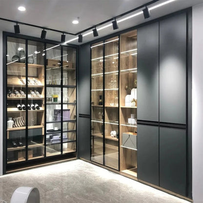Modern Customized Wardrobe Closet Glass Door Wooden Bedroom Furniture