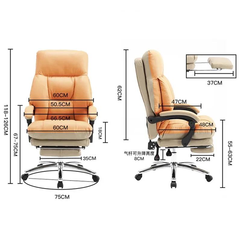 Luxury Designer Office Chair Leather Foorest Lean Back Boss Computer Office Chair Study Silla Escritorio Office Furniture LVOC