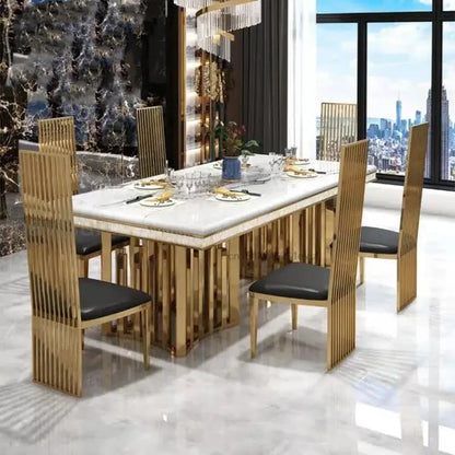 Luxury White Marble Rectangular Dining Table and Chair Set –