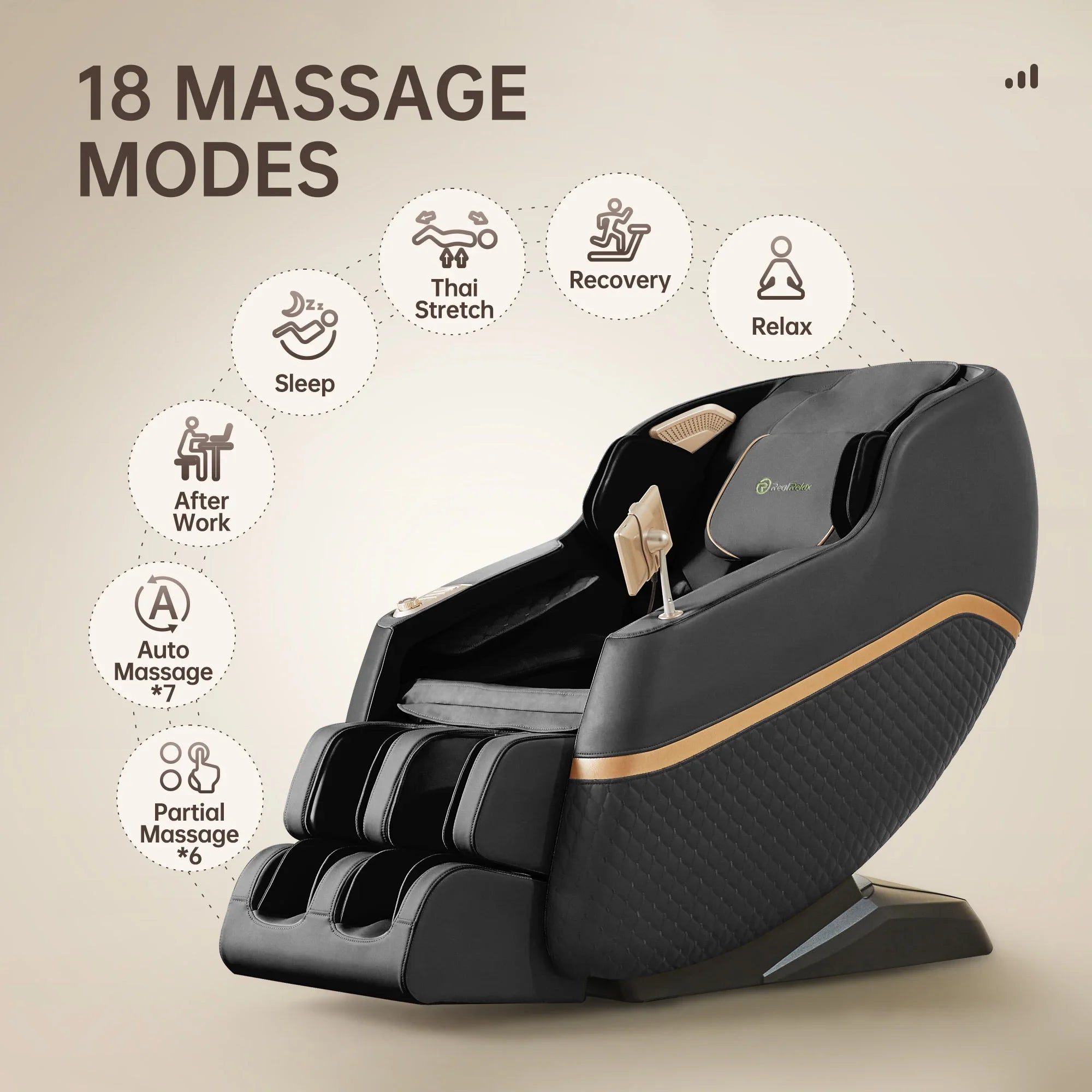 Real Relax Favor 07 SL Track Full Body Zero Gravity Recliner with 18 Modes Yoga Stretch Bluetooth Heating Black  Massage Chair