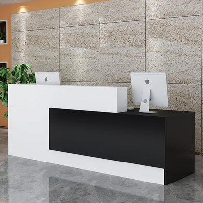 White Reception Desk with Showcase &amp; Wooden Counter