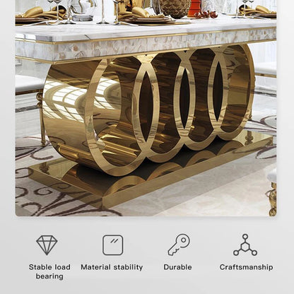 Modern Marble Dining Table And Chairs Combination Legs Metal Stainless Steel Top Crown Apartment Golden Mesas Carved Furniture