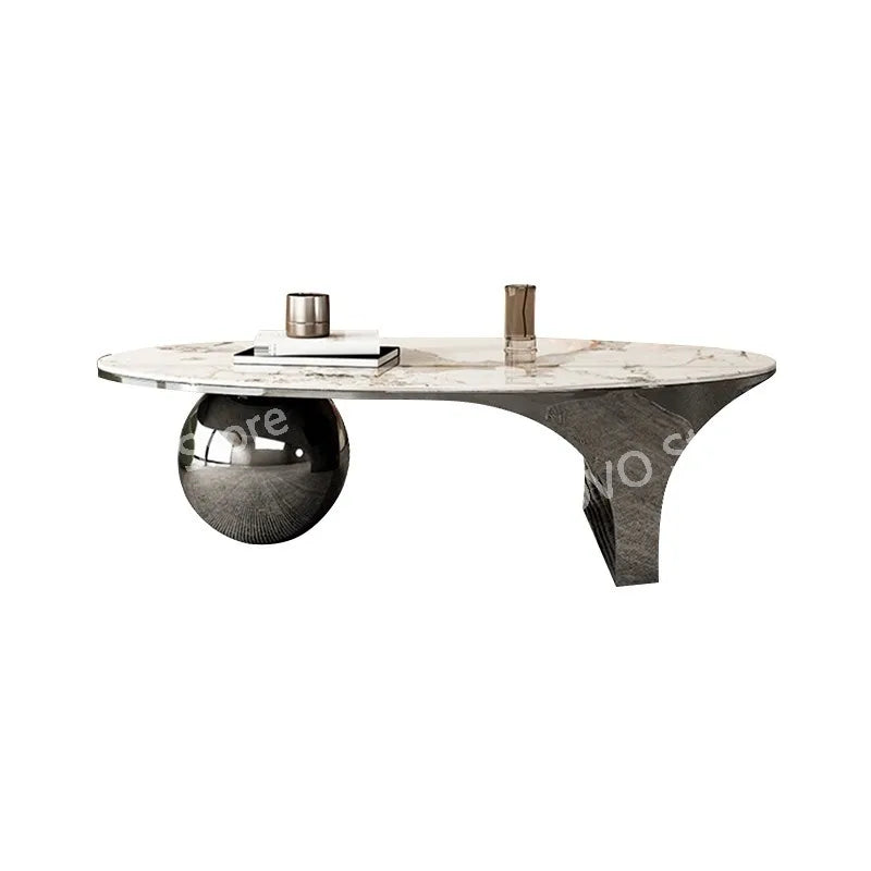 Nordic Oval Coffee Table – Luxury Marble Top with Metal Frame Legs