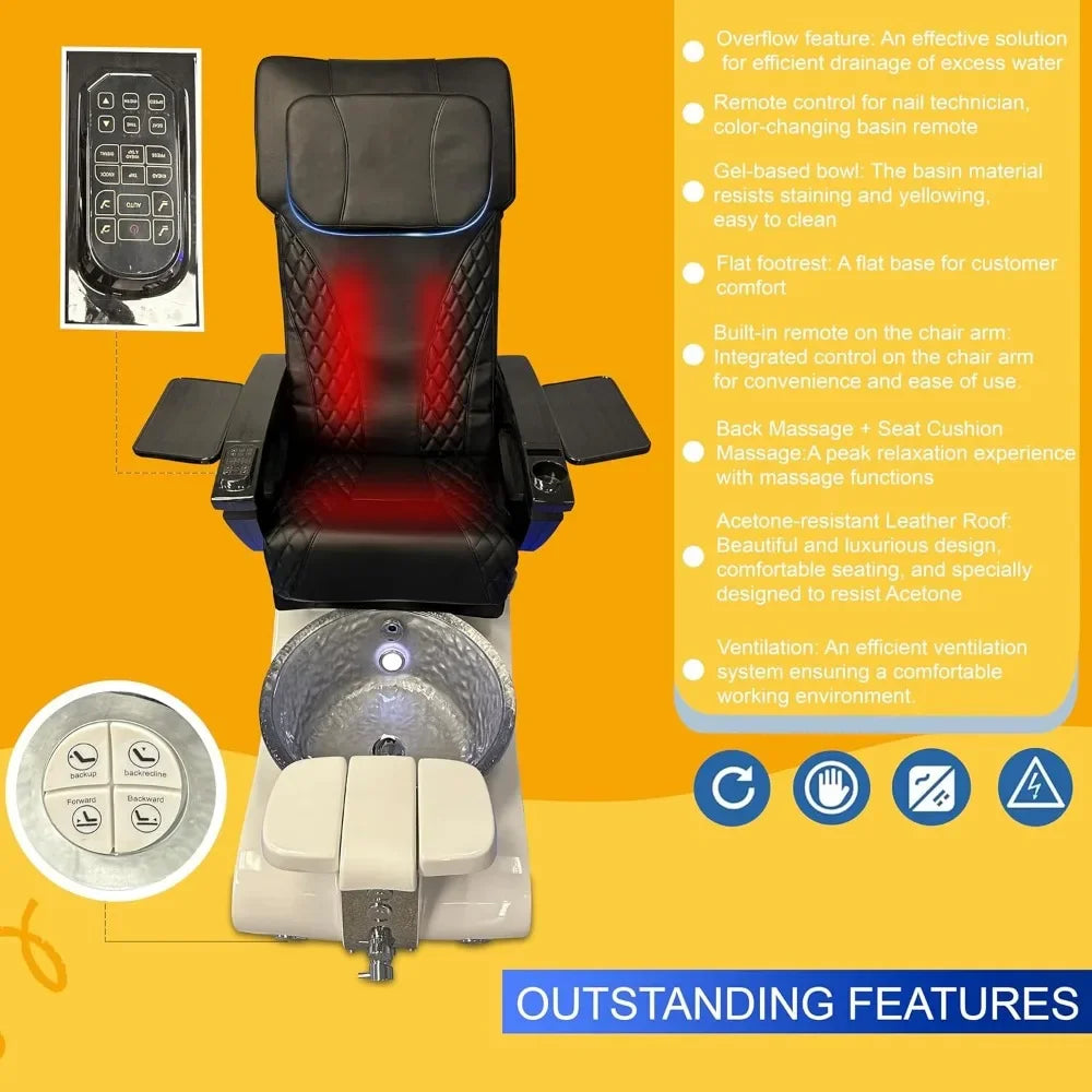 Pedicure Chair. Stylish Pedicure Chair - Black/Gold And White Options With Discharge Pump - Pipe-Less Whirlpool System,