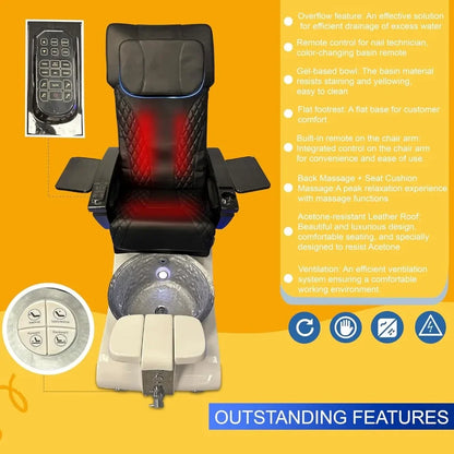 Pedicure Chair. Stylish Pedicure Chair - Black/Gold And White Options With Discharge Pump - Pipe-Less Whirlpool System,