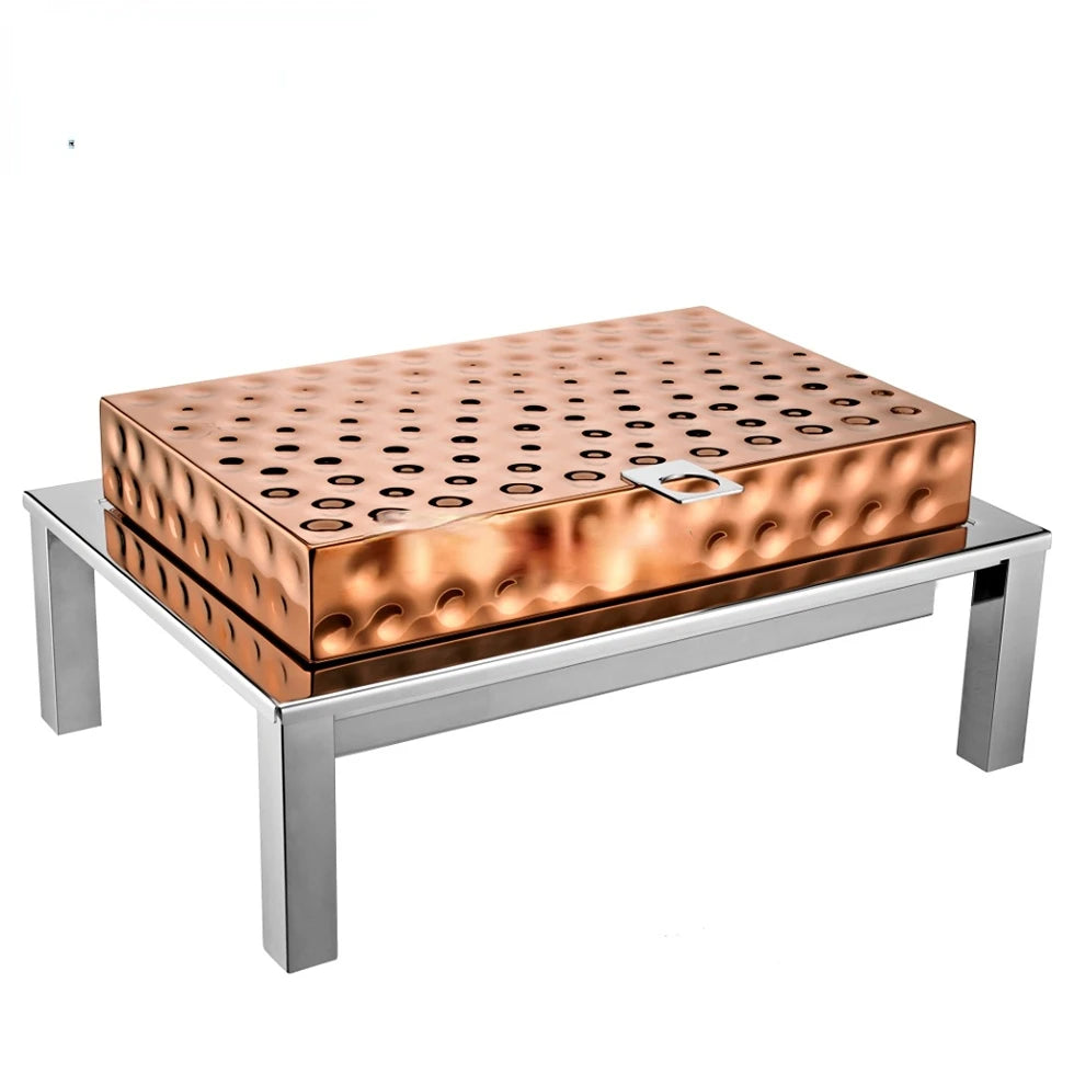 Stainless Steel Gold Executive Buffet Set Chafing Dish Hand Made Big Hammered Triangle Shape Thermos Brass Chaffing Dish