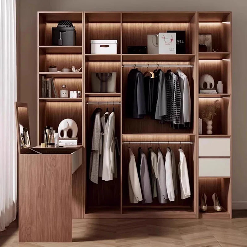 Space-Saving Women’s Wardrobe – Modern White Shelf Cabinets with Doors.