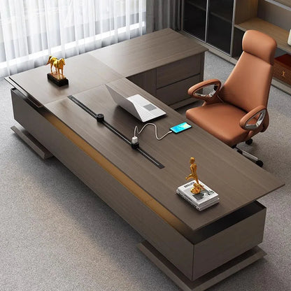 Modern Writing Desk with Pullout Computer Shelf, Wooden Office Desk for Bedroom, Scrivanie Per Computer, Wood Furniture