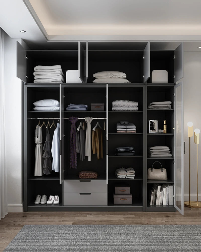 Simple bedroom sliding door wardrobe, modern household economy three door coat cabinet, sliding door storage cabinet