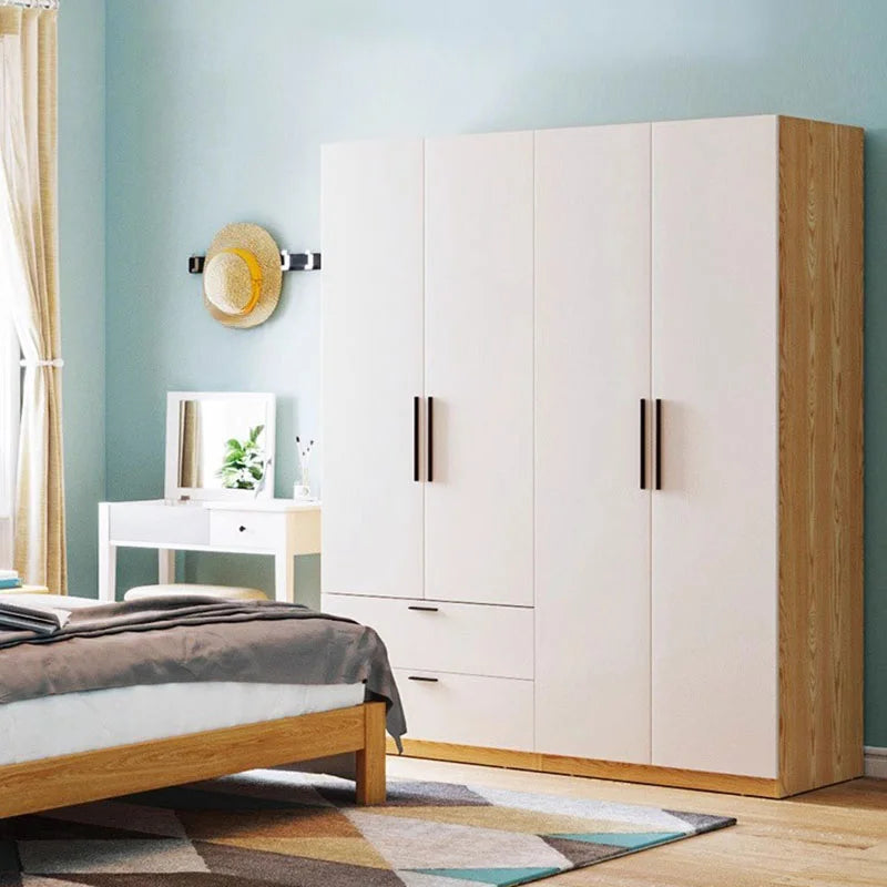 Aesthetic White Wooden wardrobe with Drawers