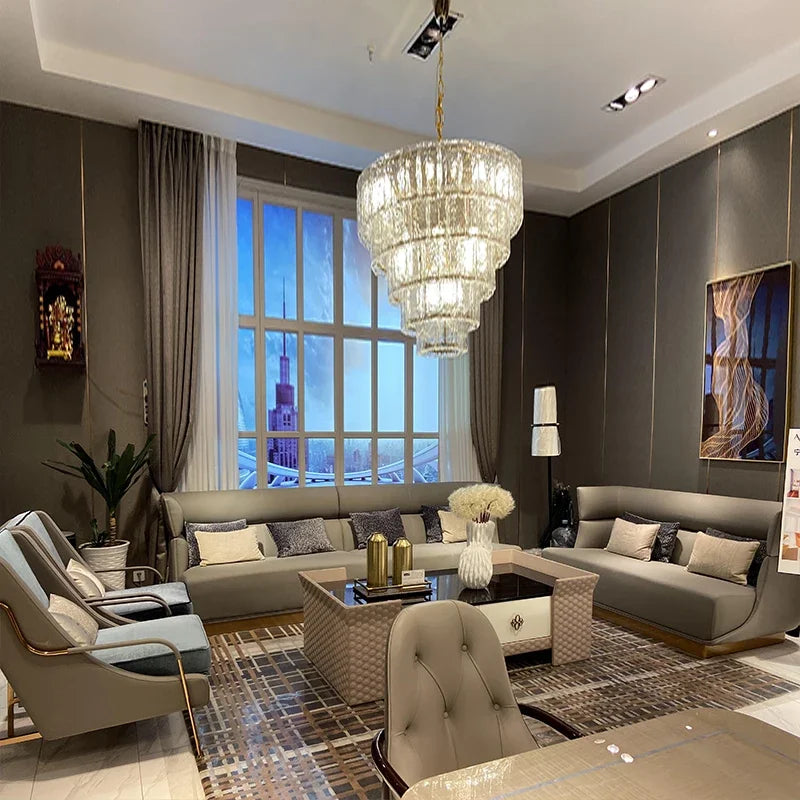 Leather sofa Italian minimalist layer cowhide sofa postmodern simple leather art big sofa combination