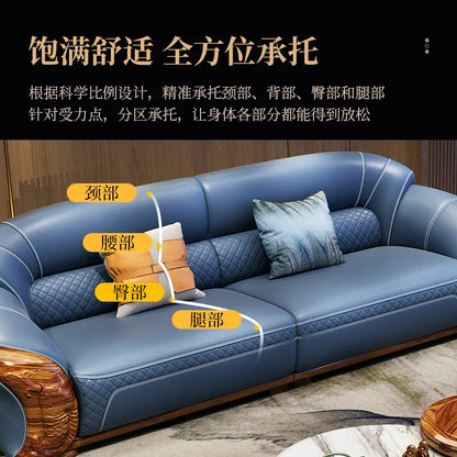 Modern minimalist solid wood sofa creative design, top layer extra thick cowhide sofa, living room