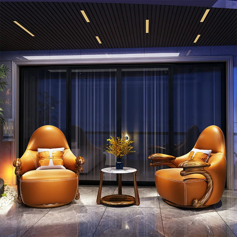 New Chinese Style Ugyen Wood Leather Sofa