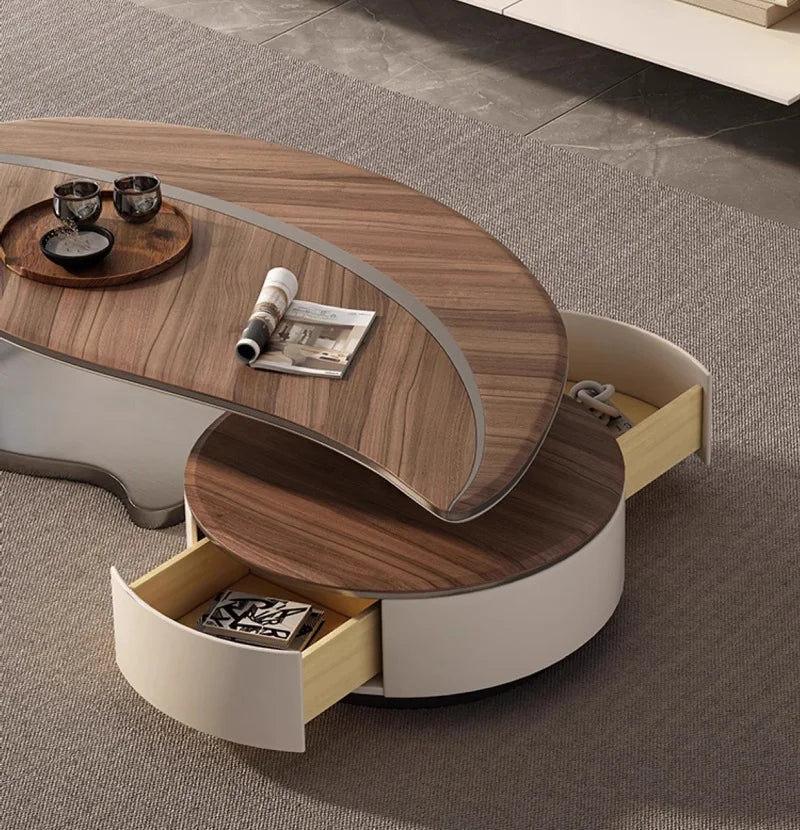 Minimalist Modern Designer Leaf Shape Tea Table Design Irregular Walnut Wooden Coffee Table and Tv Stand Set for Living Room