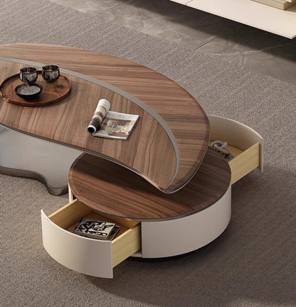 Minimalist Modern Designer Leaf Shape Tea Table Design Irregular Walnut Wooden Coffee Table and Tv Stand Set for Living Room