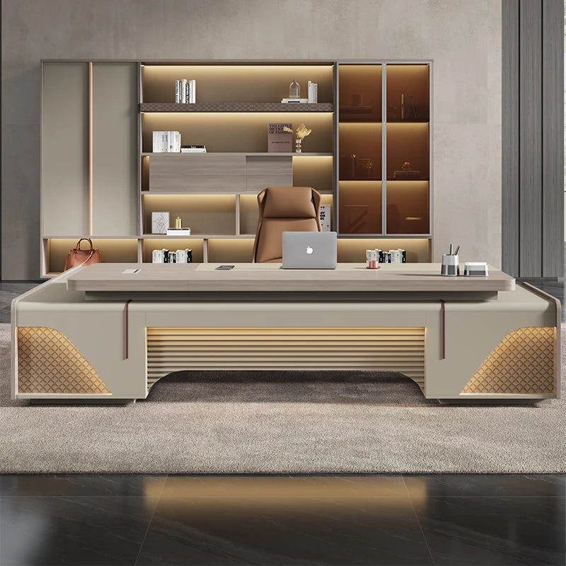 Modern Conference & Drafting Desk, Italian Corner Office Desk with Storage and Drawers