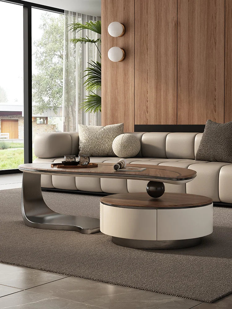 Light luxury minimalist modern designer solid wood rock panel creative special-shaped small apartment villa living room home cof