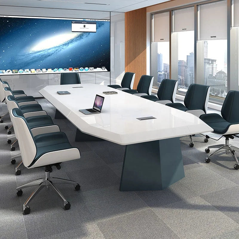 White MDF Office Furniture Meeting room Table Superior long Conference Table 10 to 12 People office Meeting Desk chairs set