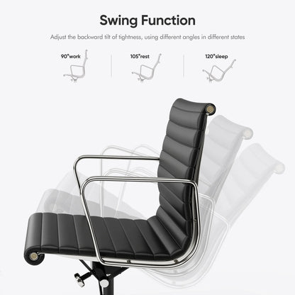 Mid-Back Office Chair Classic Genuine Leather Ergonomic Office Chair Adjustable Swivel Leather Computer Desk Gaming Chair