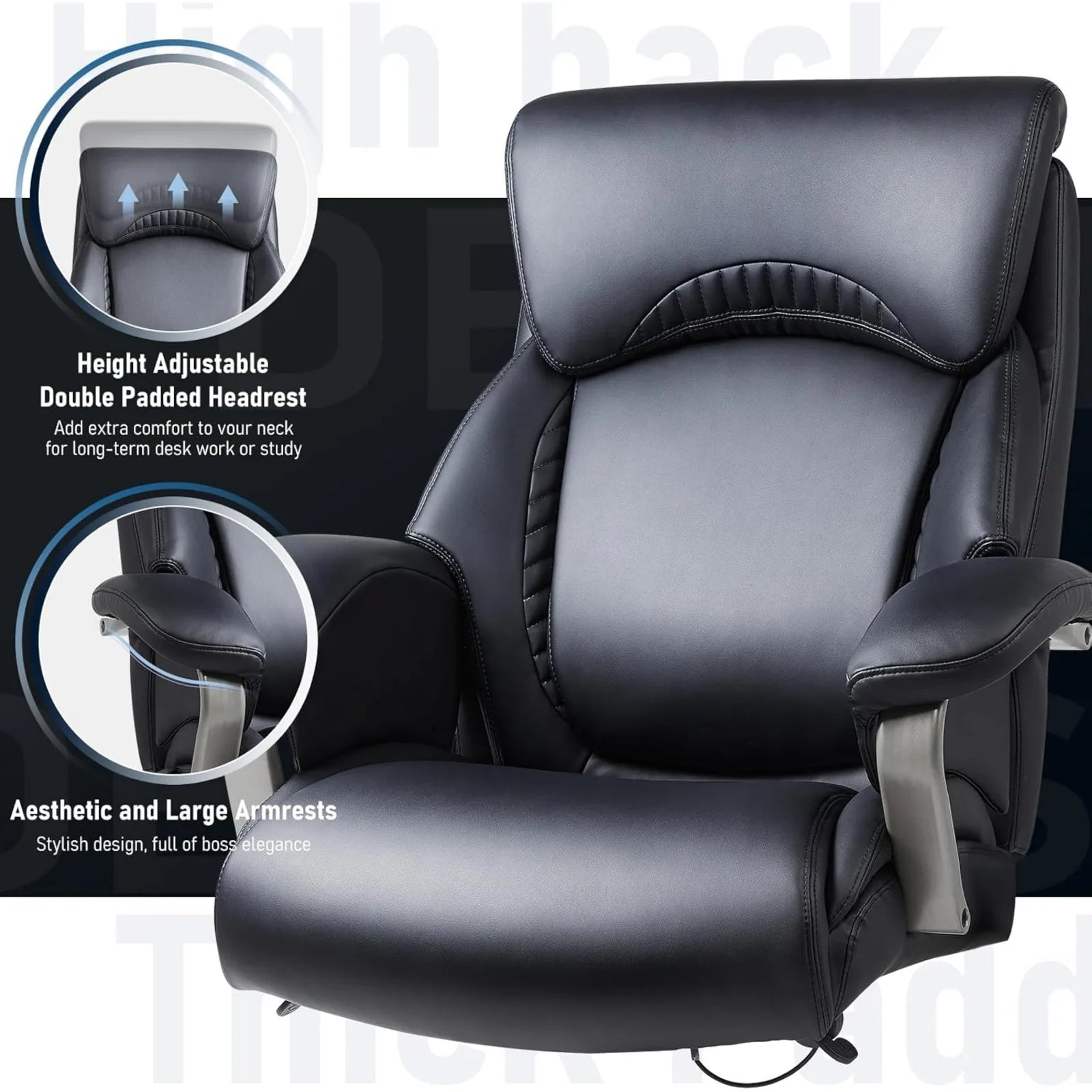 US Big and Tall Office Chair 500lbs-Heavy Duty Ergonomic Computer Chair with Extra Wide Seat, High Back Executive Large Desk