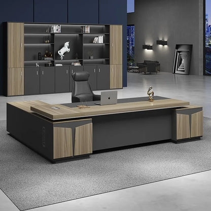 Modern L-Shaped Metal Office Desk with Drawers
