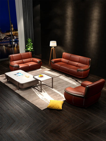 Leather sofa Nordic first layer cowhide modern simple living room three four people straight row corner small apartment