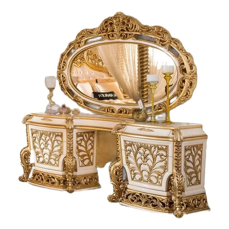 European luxury solid wood dressing table French bedroom gold dressing table dressing mirror stool furniture custom