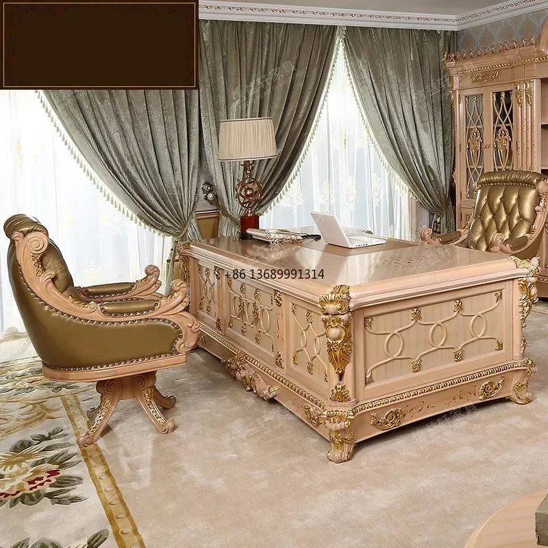 Italian Palace European Solid Wood Desk Villa Luxury French Furniture Custom Made Table Office Computer