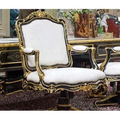 High End Classical French Baroque Style Luxury Design Antique Wooden Carving Black and Gold Office Writing Desk