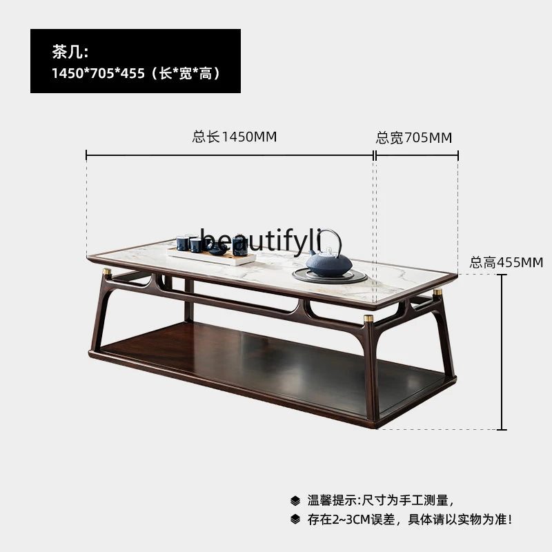 New Chinese Style Ugyen Wood Light Luxury Modern Tea Table Simple Stone Plate Solid Wood Living Room Furniture