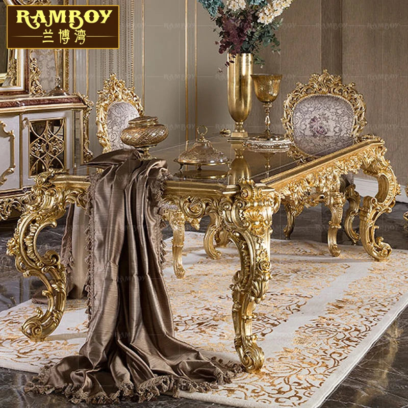 French Italian villa luxury sideboard of European solid wood carved gold leaf side cabinets dining room furniture