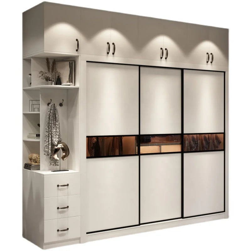 White wardrobe household rent house bedroom modern simple economic sliding door wardrobe