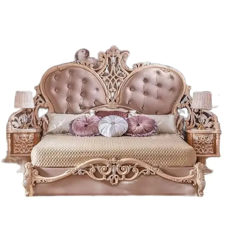 French solid wood carved bed, bedroom, princess bed, luxurious whole house furniture in European villa