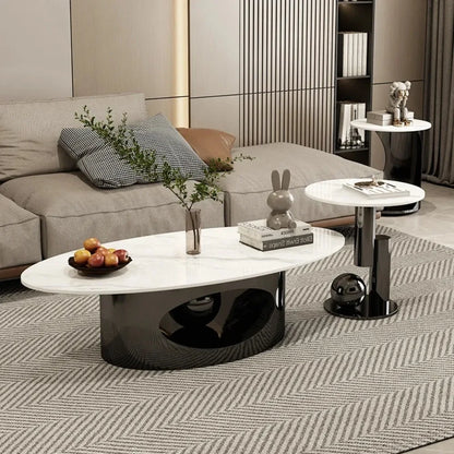 Modern Marble Effect Coffee Tables Luxury Legs Metal Nordic Oval Side Table White Premium Table Basse Pour Salon Mesa Furniture