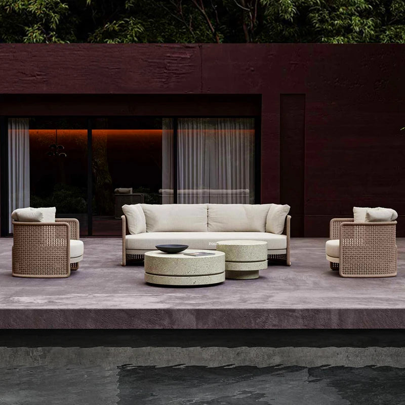 Rainproof and Sunproof Retro Rope Sofa Chair Nordic Rattan Outdoor Sofas Luxury Garden Furniture Leisure Home Balcony Patio Set