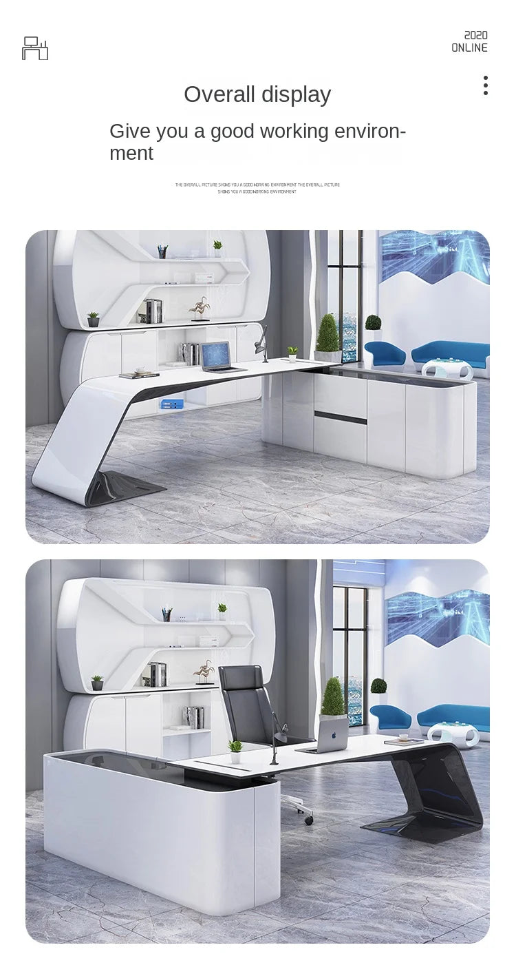 For LBZ07 furniture white color CEO boss desk L shape office table High End Luxury Modern Wooden Office Desk