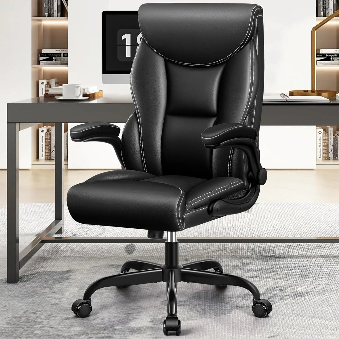 Office Chair Leather, Big and Tall Ergonomic Desk Chair Executive Office Chair, Comfy PU Leather Home Desk Chair, High Back