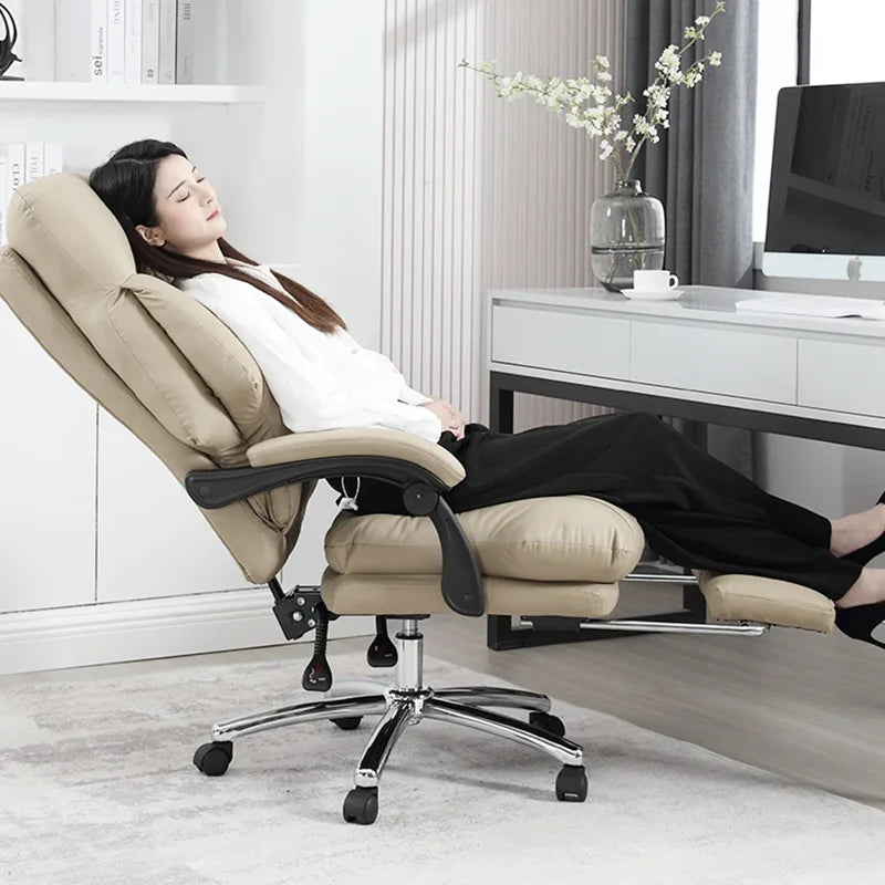Luxury Designer Office Chair Leather Foorest Lean Back Boss Computer Office Chair Study Silla Escritorio Office Furniture LVOC