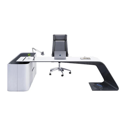 For LBZ07 furniture white color CEO boss desk L shape office table High End Luxury Modern Wooden Office Desk