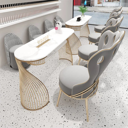 Nordic Rock Plate Light Luxury Popular Nail Table And Chair Set Iron Art Single And Double Nail Salon Manicure Table