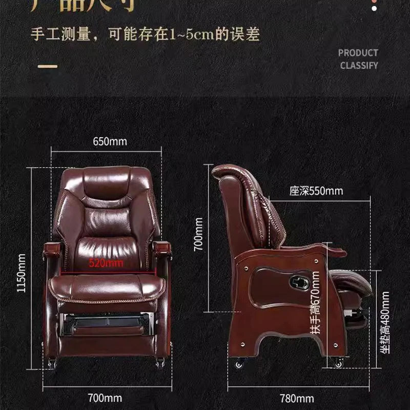 Leather Boss Office Chair Computer Back Support Arm Massage Design Office Chair Ergonomic Footrest Silla Oficina Furniture