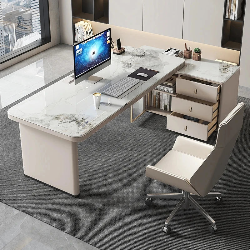 Italian Light Luxury Modern Stone Plate Corner Desk Household Minimalist Desk High-Grade Computer Desk