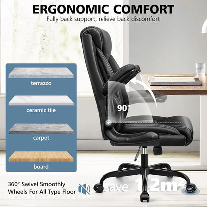 Office Chair Leather, Big and Tall Ergonomic Desk Chair Executive Office Chair, Comfy PU Leather Home Desk Chair, High Back