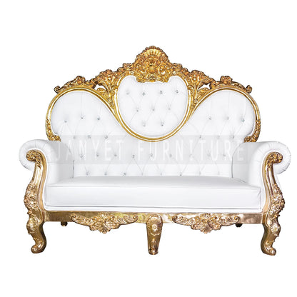 Luxury Royal Event Venue Stage Chair Gold Hand Carved Wedding Sofa Design
