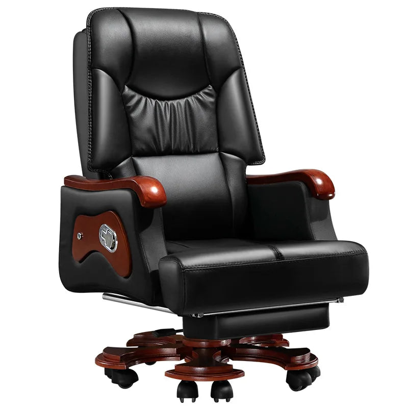 Ergonomic Executive Office Chair in Black Genuine Leather